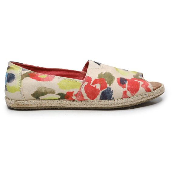 TOMS Alpargata Open Toe Shoes Tangerine Watercolor Floral Canvas Espadrille - Picture 2 of 10